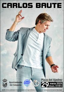 Concierto de Carlos Baute en la Plaza del Ajedrez de Estepona, un evento musical benéfico el 29 de marzo 2025.