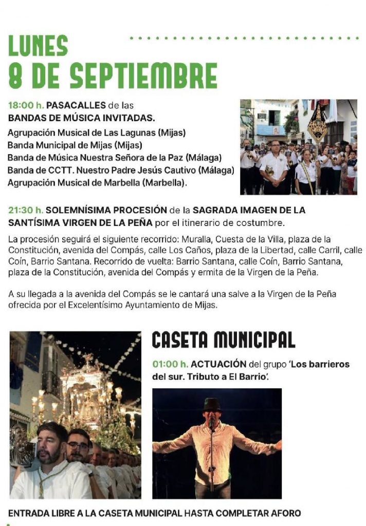 Programación oficial de la Feria de Mijas Pueblo 2025 del 6 al 11 de septiembre en Mijas, Málaga, con música en vivo, conciertos gratuitos, tradición andaluza y actividades familiares en la Costa del Sol