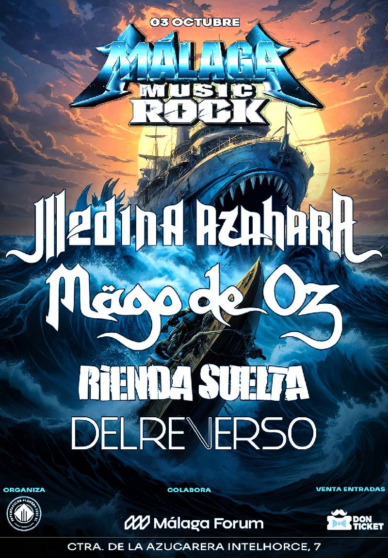 Málaga Music Rock 2025 con Medina Azahara, Mägo de Oz, Rienda Suelta y Del Reverso – Festival de rock en Málaga, 3 de octubre de 2025