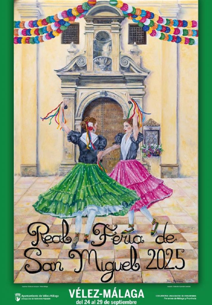 Cartel oficial de la Real Feria de San Miguel 2025 en Vélez-Málaga, con artistas, actividades y tradición andaluza