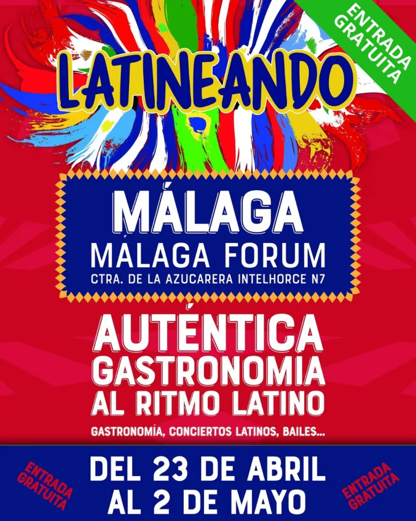Ambiente festivo en Latineando Málaga con música latina en directo, baile y puestos de comida
