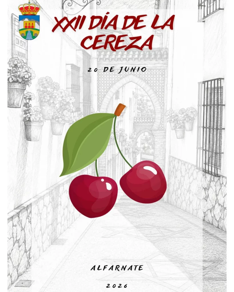 Cartel oficial XXII Día de la Cereza 2026 en Alfarnate con gastronomía y tradición en Málaga