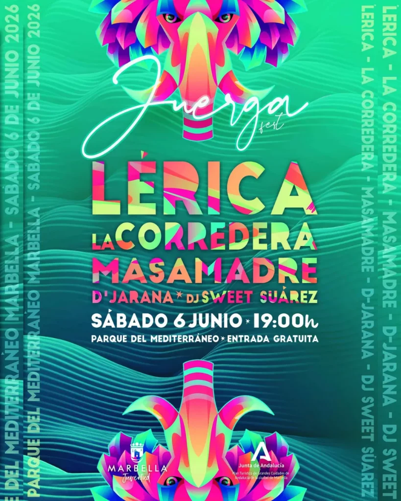Cartel oficial Juerga Fest Marbella 2026 con Lérica y conciertos en Málaga
