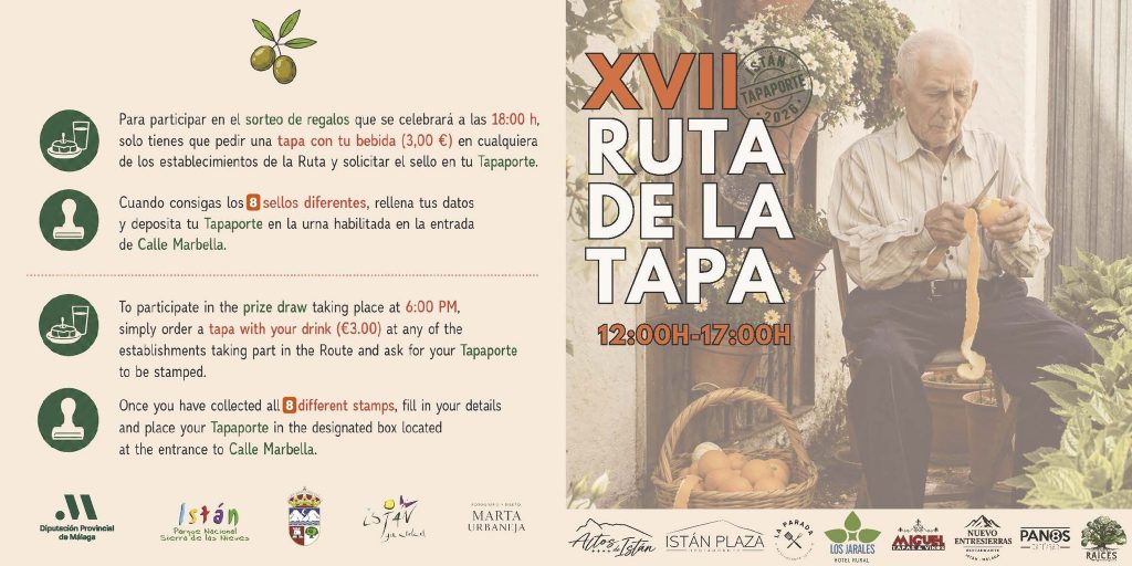 Cartel informativo de la XVII Ruta de la Tapa de Istán 2026 con instrucciones y sorteo