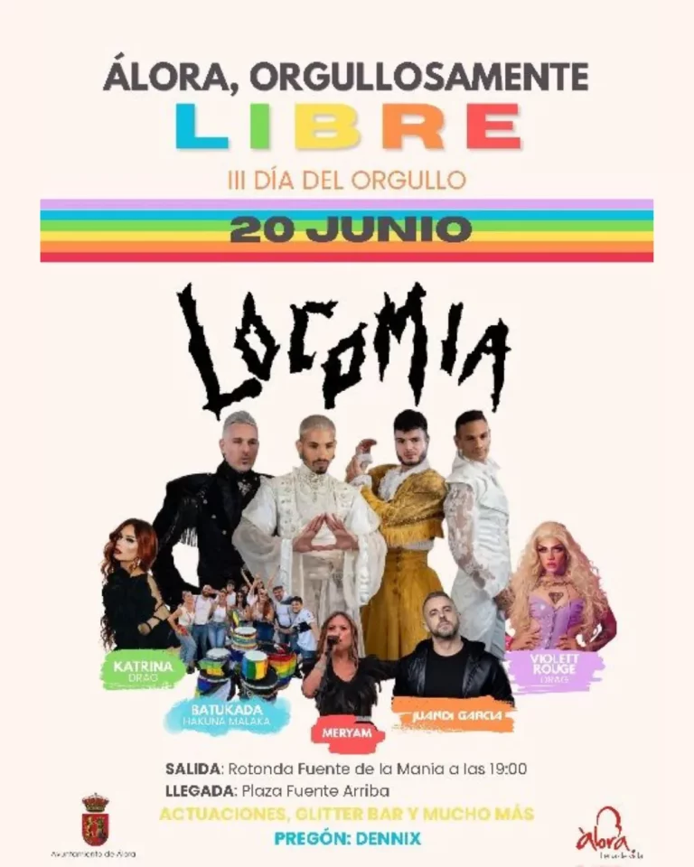 Cartel del Día del Orgullo en Álora 2026 celebrando diversidad e inclusión