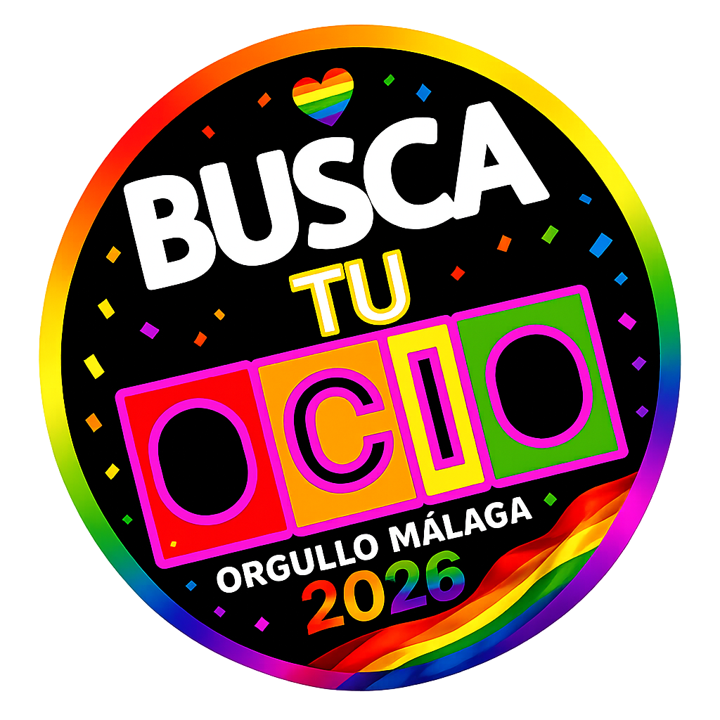 Logo oficial BuscaTuOcio Orgullo Málaga 2026 con diseño arcoíris y temática del Orgullo LGTBIQ+ en la provincia de Málaga