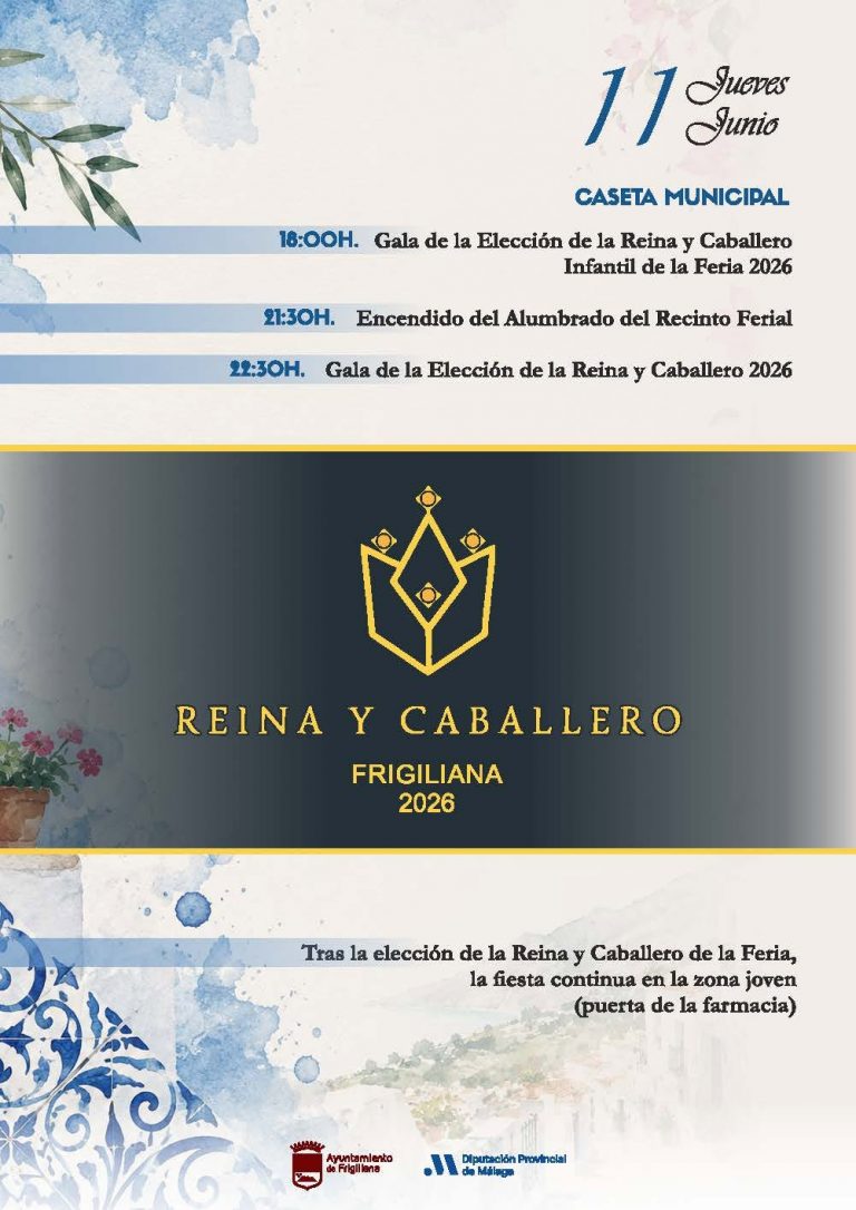 Programa Feria de Frigiliana 2026 jueves 11 de junio con encendido del alumbrado y elección de Reina y Caballero