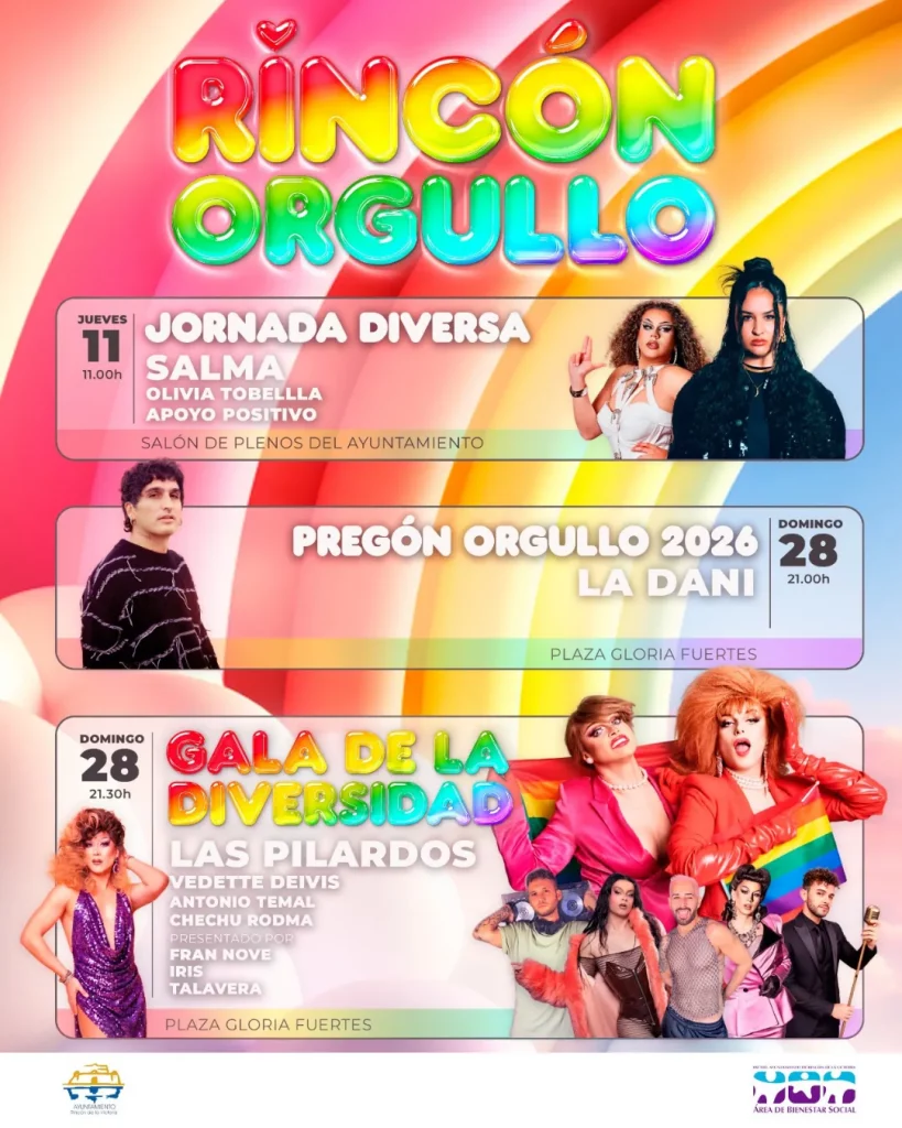 Cartel de Rincón Orgullo 2026 con la VI Gala de la Diversidad en Rincón de la Victoria
