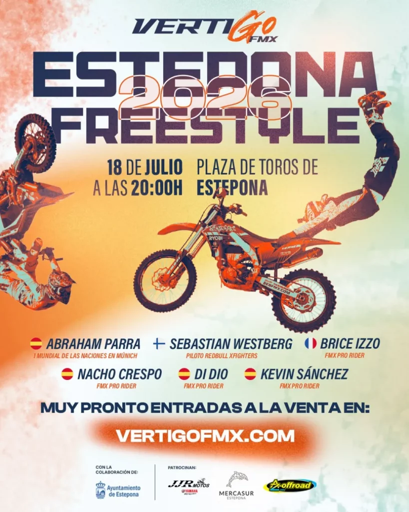 Estepona Freestyle 2026 en la Plaza de Toros de Estepona con pilotos internacionales de FMX y motocross freestyle