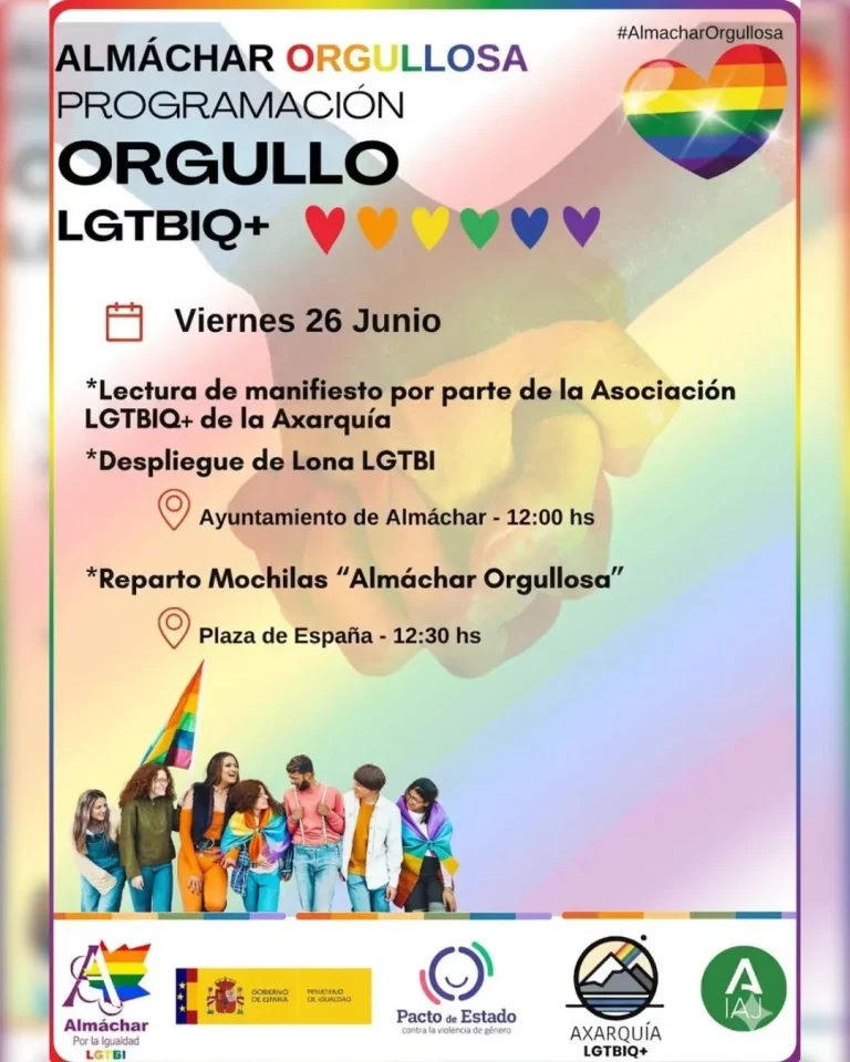 Cartel del Orgullo Almáchar 2026 con actividades por la igualdad y la diversidad