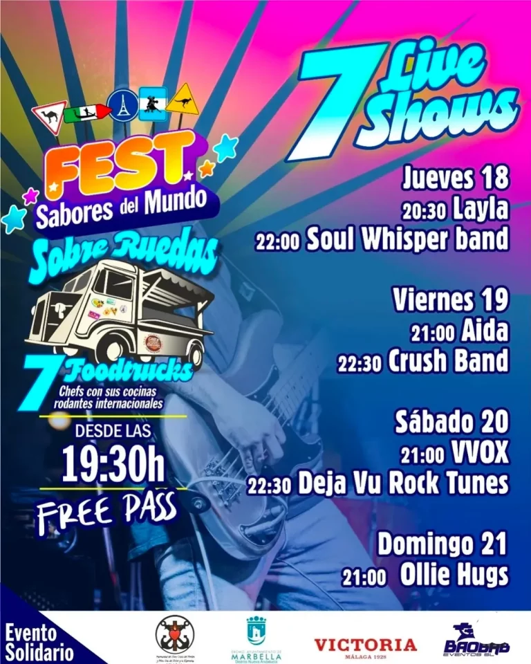 Programación de conciertos de Sabores del Mundo Sobre Ruedas 2026 en Marbella del 18 al 21 de junio