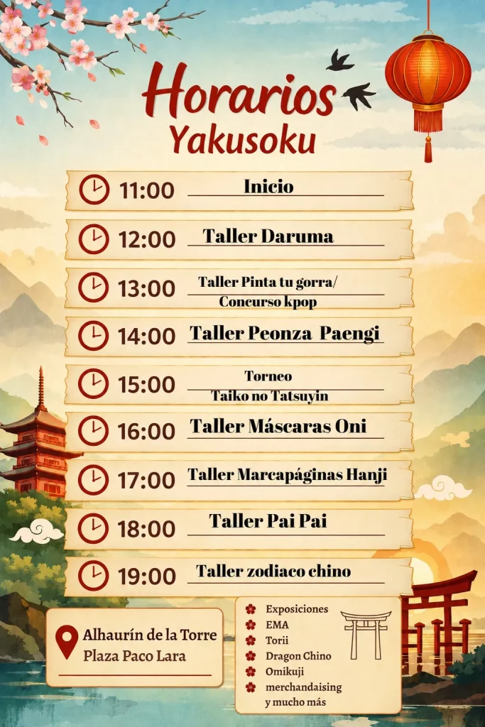 Programación de Yakusoku 2026 en Alhaurín de la Torre con actividades de anime, manga y K-Pop