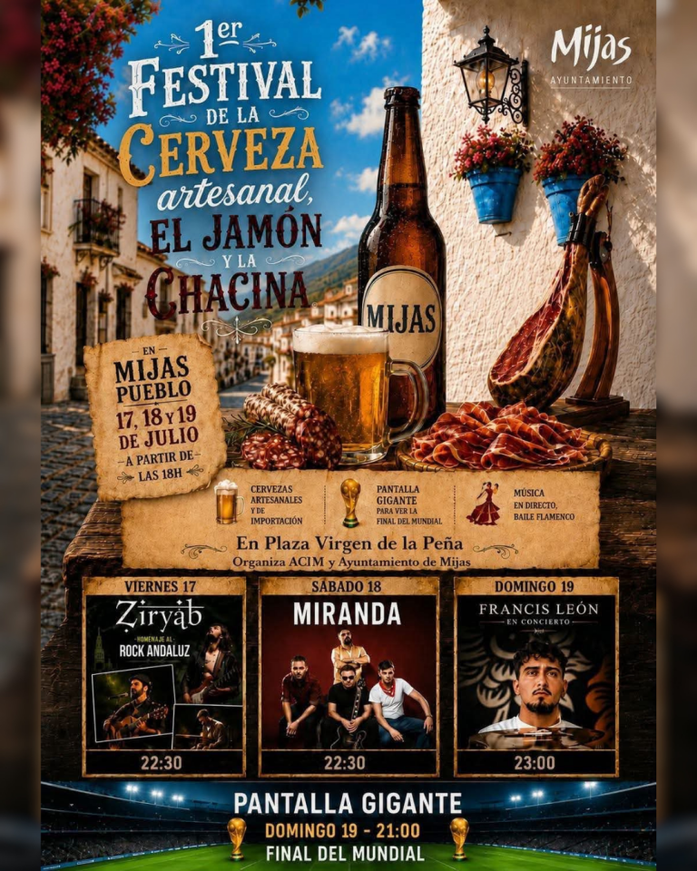 Cartel del Festival de la Cerveza Artesanal, el Jamón y la Chacina 2026 en Mijas Pueblo.